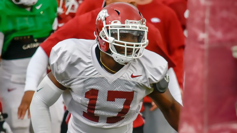 Foucha after Hogs’ last practice Thursday before spring game Saturday