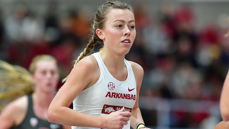 Gray rallies in 3,000-meters to pick up win with career best time
