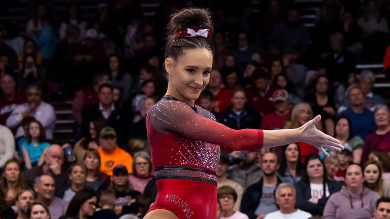 Hambrick wins third straight all-around, but Hogs drop meet with Tide