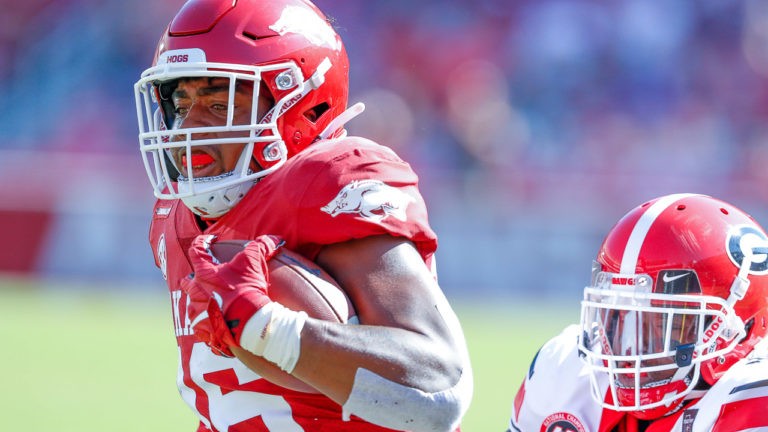 Hogs getting Burks ball against Bulldogs, including his first score