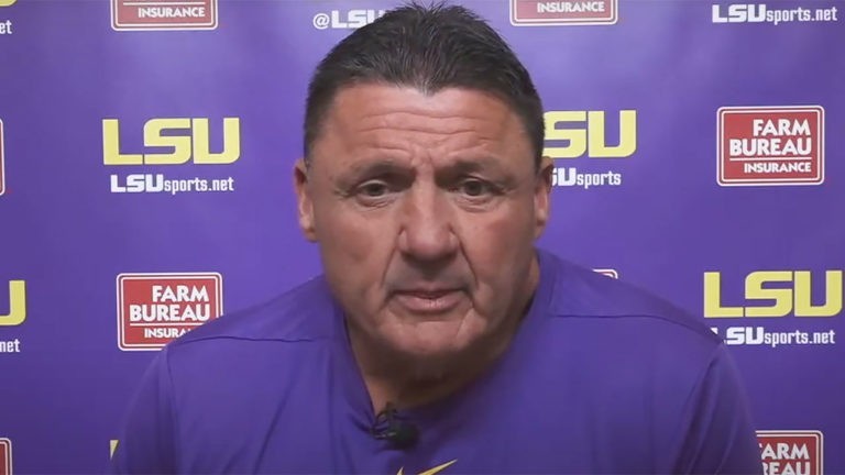 Orgeron addresses USA Today article before talking about game with Hogs