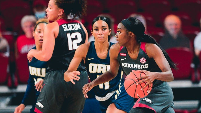 Balanced offense, stifling defense paces Hogs past Oral Roberts