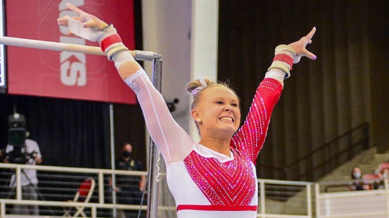 Gymbacks tie floor season high, but lose team score to Bama
