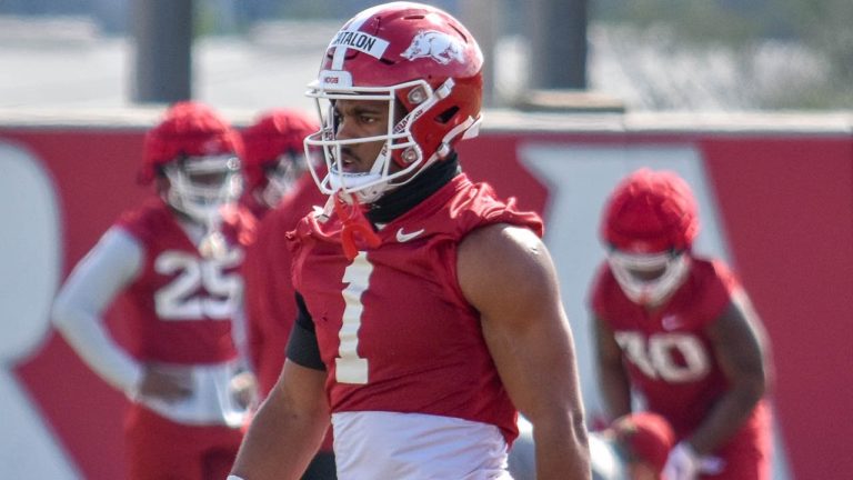 Catalon on defense during spring after Red-White Game