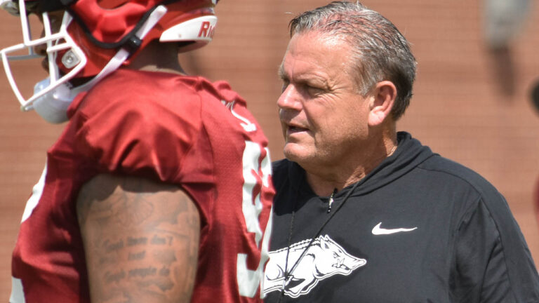 Pittman on status of Hogs after first day in pads on Thursday