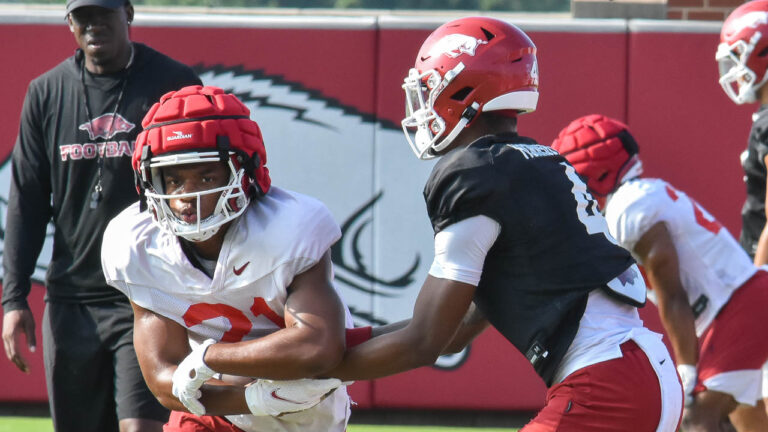 Hutchinson says no new answers to same questions in Hogs fall camp