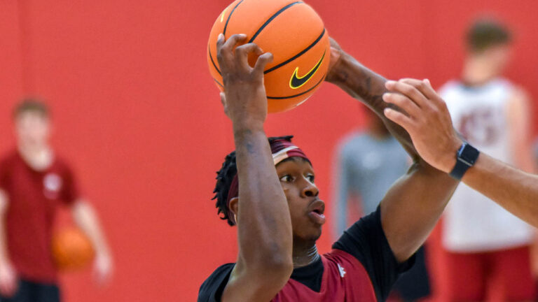 Hogs’ Davonte Davis: First official practice plus name, image, likeness