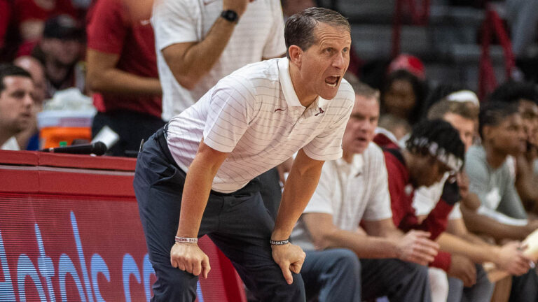 Hogs coach Eric Musselman after being ejected against Oklahoma game