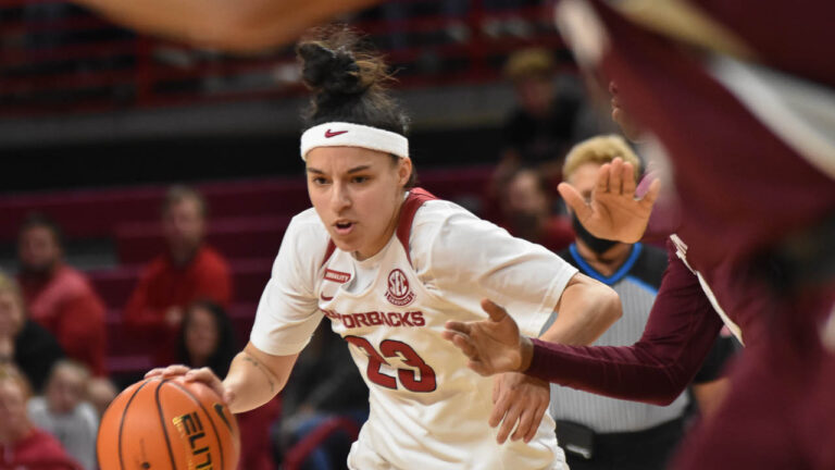 Hogs’ Amber Ramirez, Elauna Eaton after 73-39 win over Little Rock