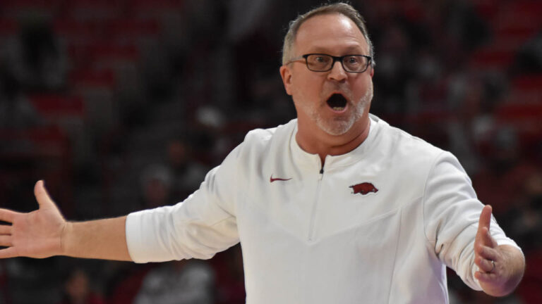 Hogs coach Mike Neighbors after loss to top-ranked Gamecocks