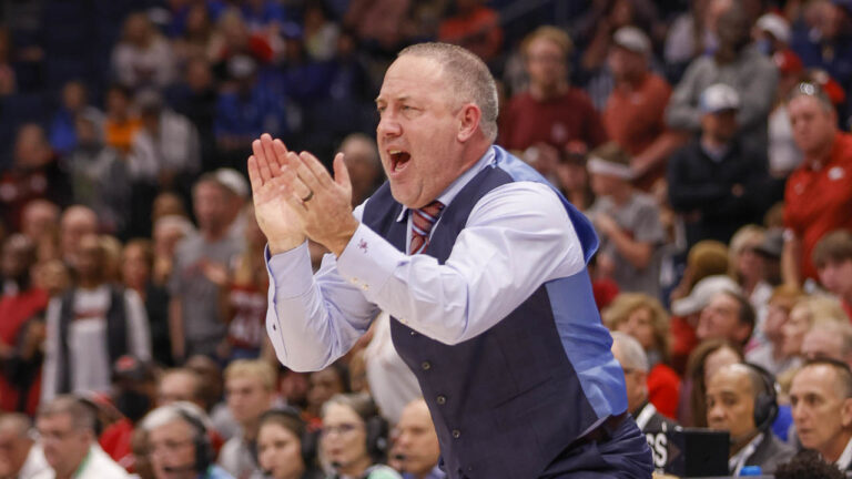 Texas A&M’s Buzz Williams, players after beating Arkansas to reach final