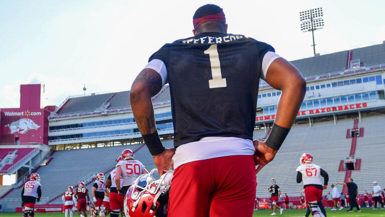 Goode on Hogs’ spring practice, having a solid quarterback comforting