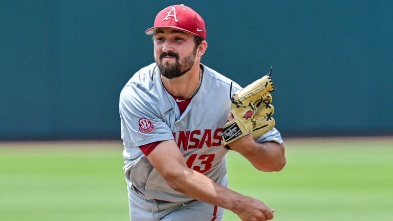 Hogs’ Dave Van Horn, Connor Noland, Peyton Stovall after 4-1 win