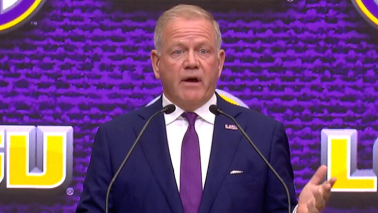 LSU coach Brian Kelly at first SEC Media Days on Monday as first coach up