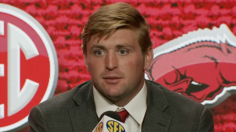 SECMD22: Hogs linebacker Bumper Pool with the media on Wednesday