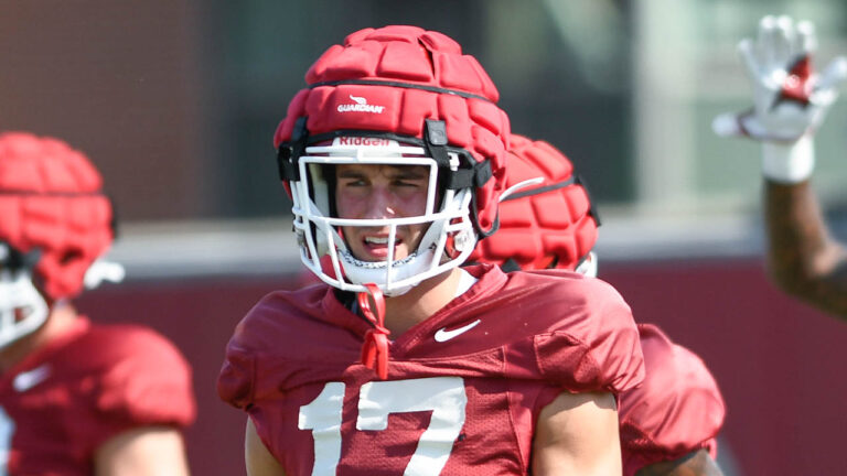 Razorbacks’ defensive back Hudson Clark, defensive lineman Trajan Jeffcoat