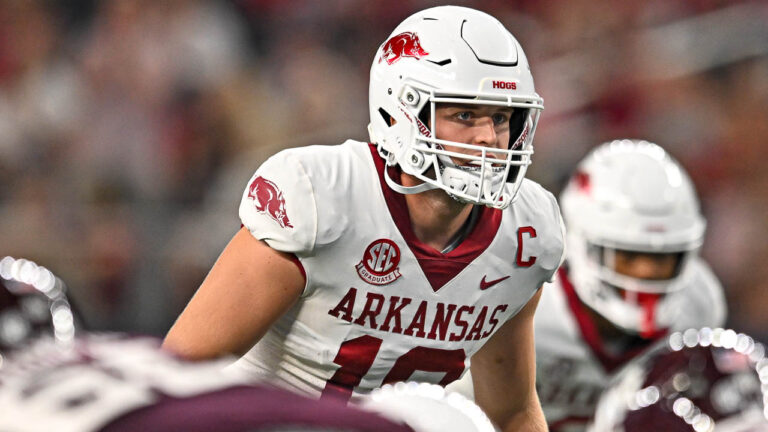 Hogs’ Bumper Pool, Ketron Jackson after practice Tuesday afternoon