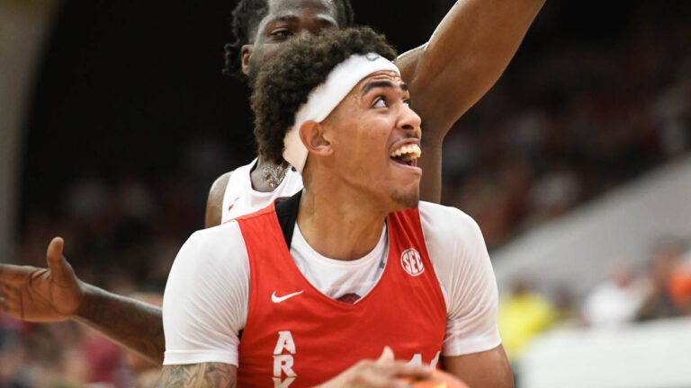 Razorbacks’ Jalen Graham and Anthony Black after Red-White game Sunday