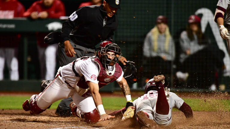 Bohrofen’s homer, Grimes’ big throw lifts Razorbacks to win over A&M