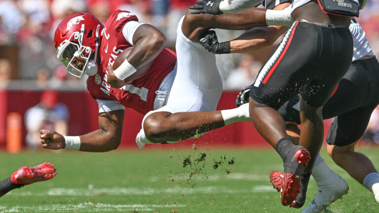 Grant Hall with former Hogs QB Matt Jones on number of hits on KJ