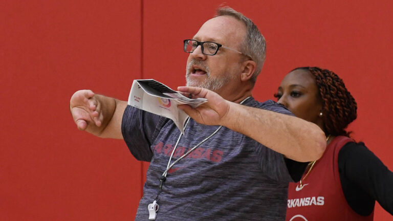 Hogs’ Mike Neighbors after win in opening game in Croatia