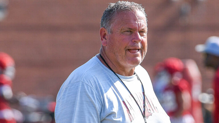 Hogs coach Sam Pittman after final practice before season starts