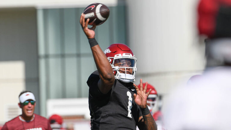 Hogs’ players after practice Tuesday ahead of Saturday opener