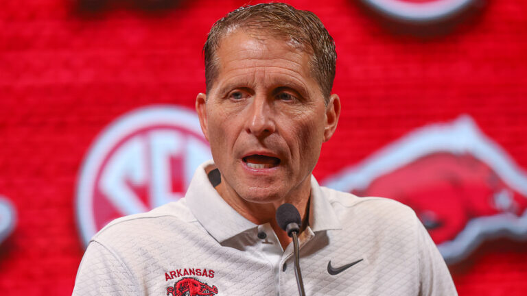 Hogs coach Eric Musselman at SEC Media Day Wednesday