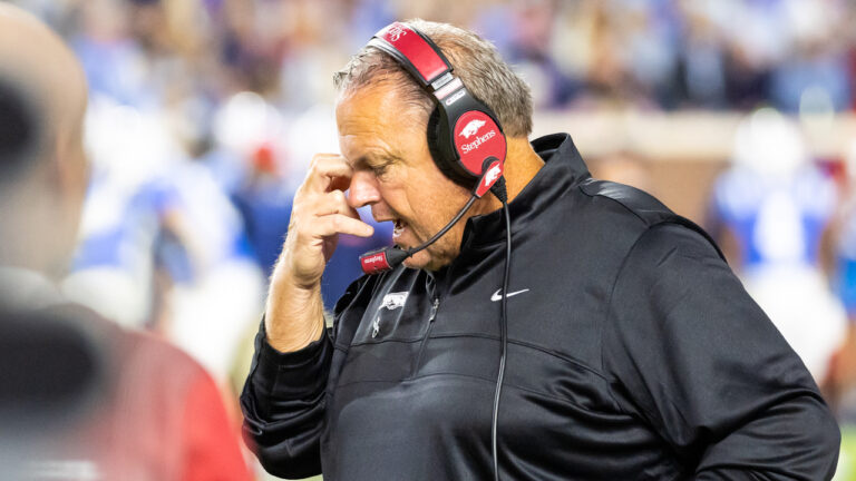 Hogs’ coach Sam Pittman proud of team’s effort, coming close in loss