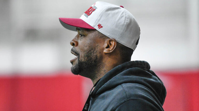 Razorbacks’ defensive coordinator Travis Williams at practice Thursday