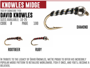 The Umpqua Feather Merchants catalog displays the David Knowles midges