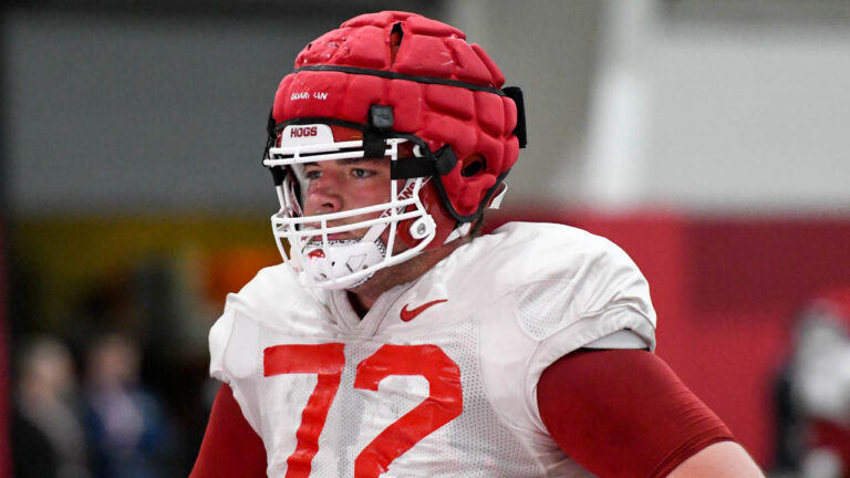 Razorbacks’ offensive linemen Joshua Braun, Fernando Carmona
