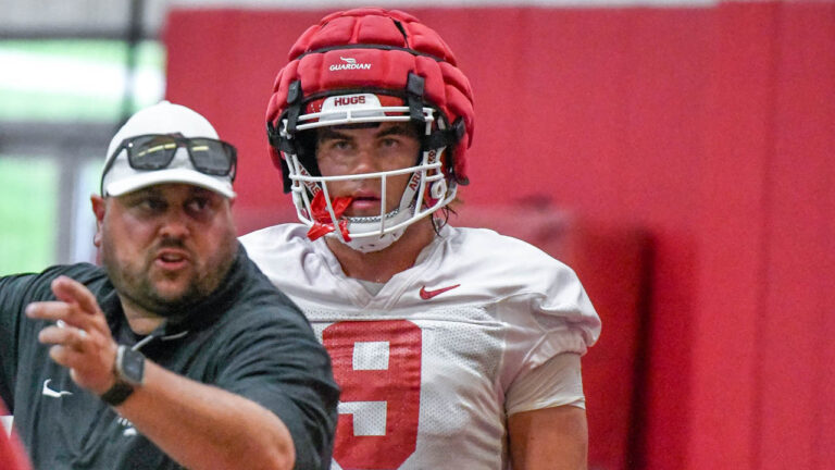 Razorbacks Luke Hasz, Landon Jackson after scrimmage Thursday
