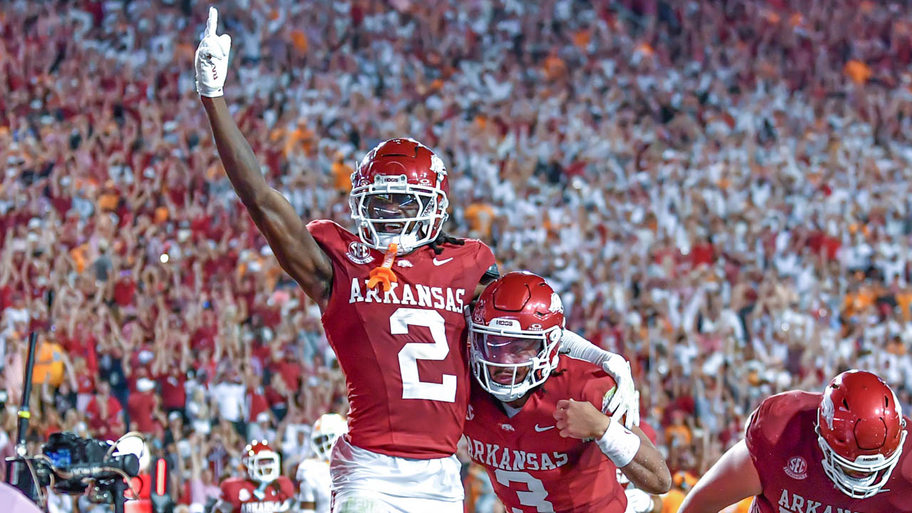 Razorbacks players after downing No. 4 Tennessee on Saturday night