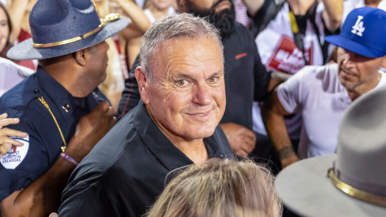 Hogs coach Sam Pittman after knocking off No. 4 Tennessee