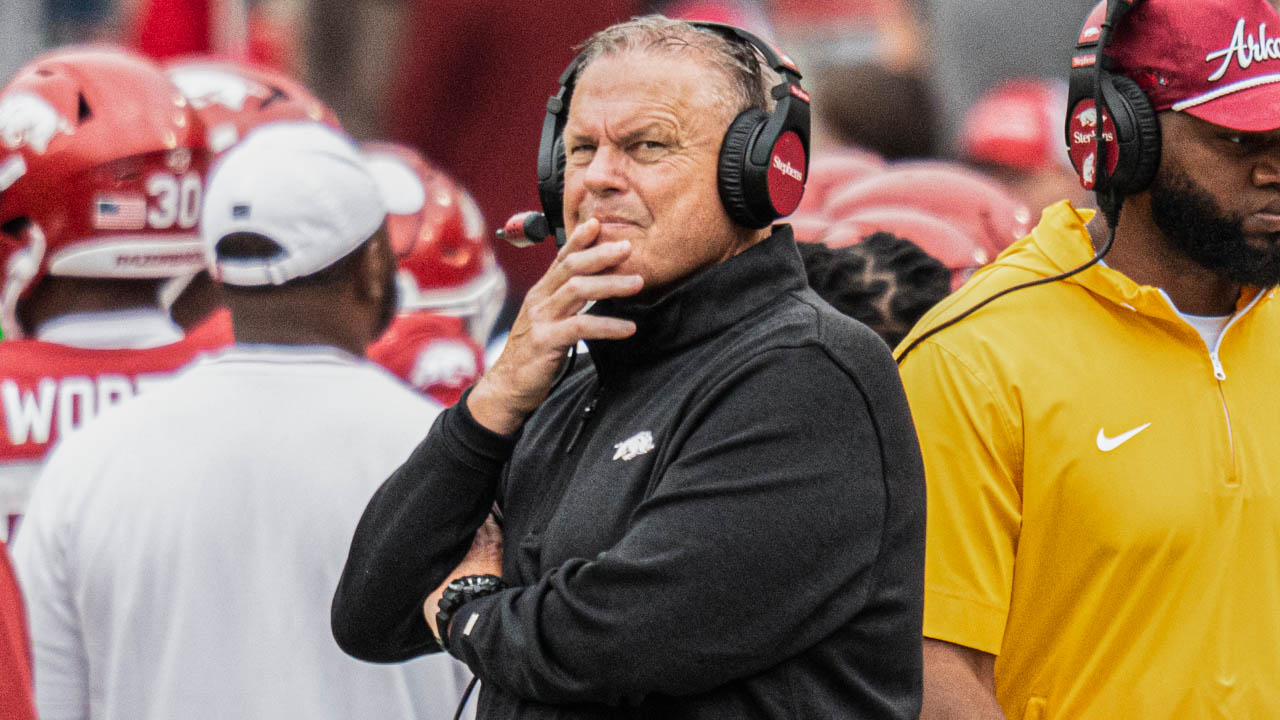 Razorbacks coach Sam Pittman on the sidelines against Ole Miss