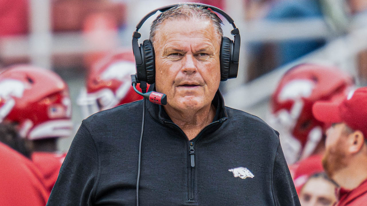 Razorbacks coach Sam Pittman on sidelines against Ole Miss