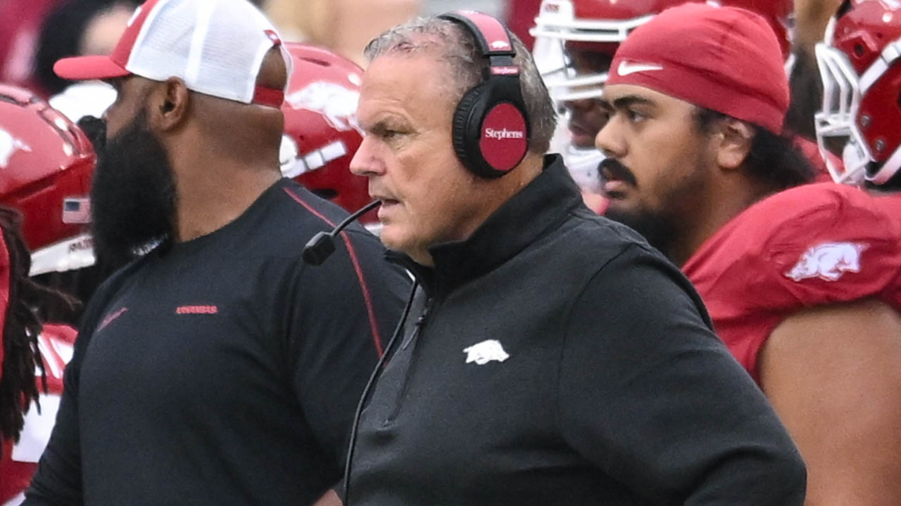 Razorbacks coach Sam Pittman on the sidelines against Ole Miss