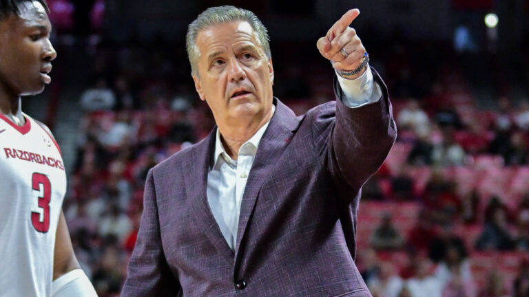 Razorbacks coach John Calipari on the sidelines in opener against Lipscomb