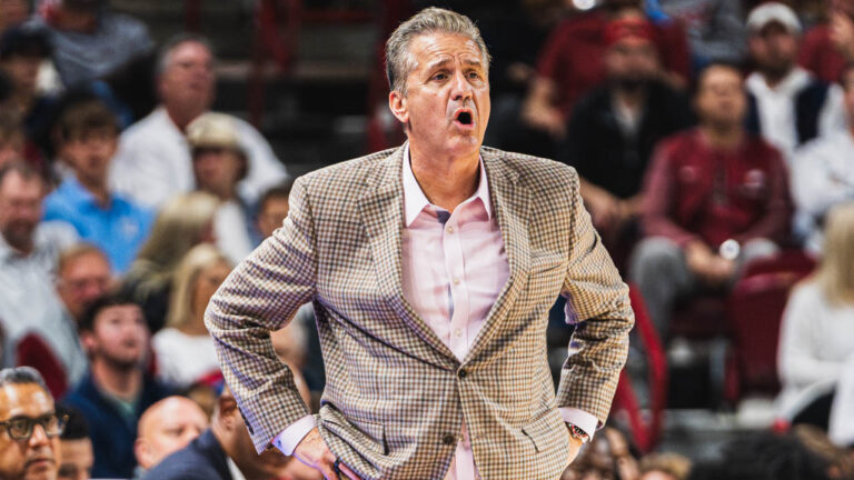 Razorbacks coach John Calipari on the sidelines against Troy