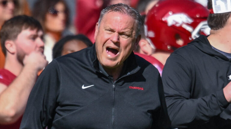 Razorbacks coach Sam Pittman on the sidelines against Texas