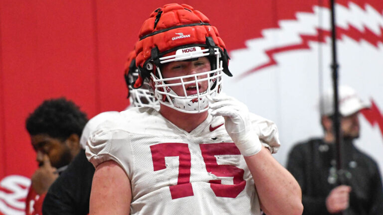 Arkansas Razorbacks offensive lineman Patrick Kutas during spring workouts