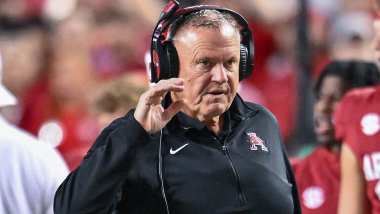 Razorbacks coach Sam Pittman on the sidelines against LSU