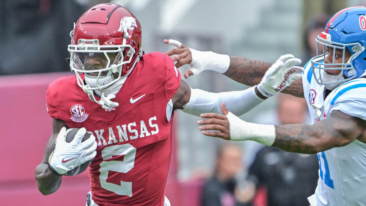 Andrew Armstrong breaks free from an Ole Miss Rebels defensive back in their game in November