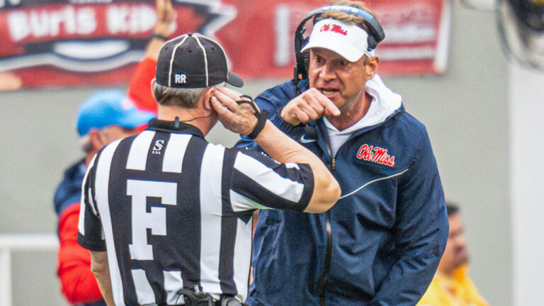 Ole Miss coach Lane Kiffin during game with Arkansas