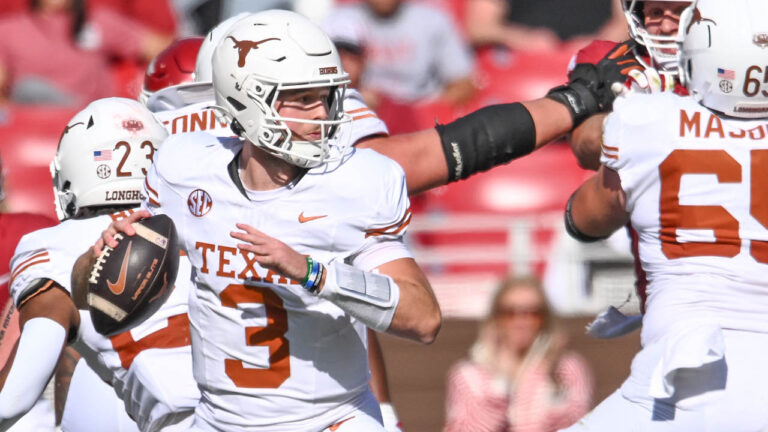 Texas quarterback Quinn Ewers against Arkansas