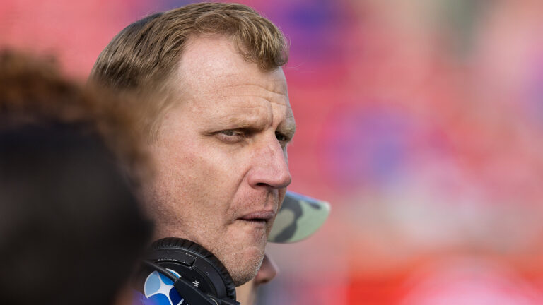 SMU Mustangs coach Rhett Lashlee on the sidelines in a game in Dallas