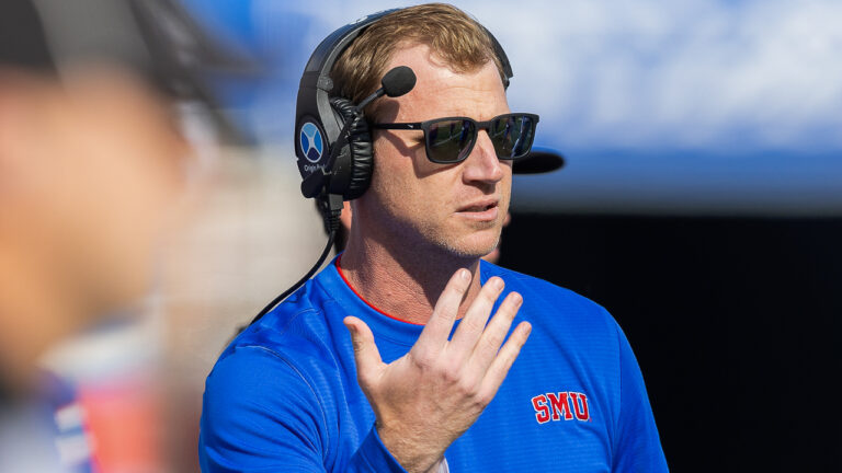 SMU Mustangs coach Rhett Lashlee in game against Navy