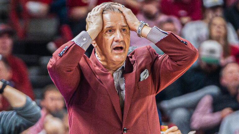 Razorbacks coach John Calipari on the sidelines against Oklahoma