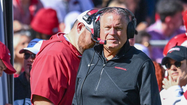 Razorbacks coach Sam Pittman during game with Texas